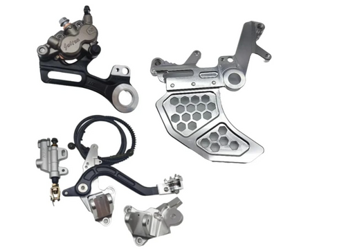 Foot Brake Kit V3 Full Kit for Surron Ultra Bee – Moto Style Rear Foot Brake Conversion System with Caliper, Peg Bracket, Master Cylinder, Line & Dual caliper (Black & Chrome)